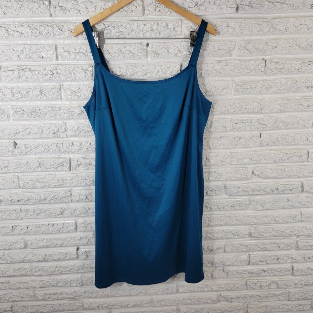 AGB Dresses 18W Blue Slip Dress Mini Sleeveless Round Neck Sheer Layering BLU93E